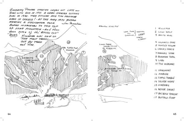Ed Homer’s sketched map of the original ski trails in 1970. Image from the book by Ed Homer,” Chet Huntley’s Big Sky Montana.”
